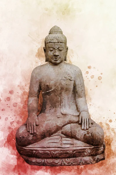 Egy Buddha Szobor Akvarellfestménye Írd Alá Békét Bölcsességet — Stock Fotó