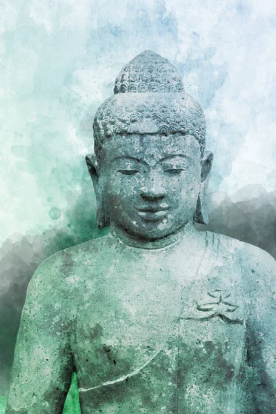 Akvarellmålning Ett Buddha Porträtt Tecken Fred Och Visdom — Stockfoto