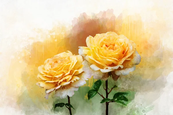 Dessin Aquarelle Une Rose Jaune Vif Fleurs Art Botanique Élément — Photo