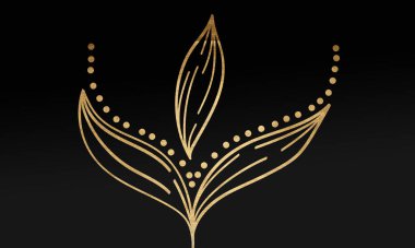 Siyah minimalist soyut arka plan. İş sunumu, web afişi. Altın efektli çiçekli girdaplar.