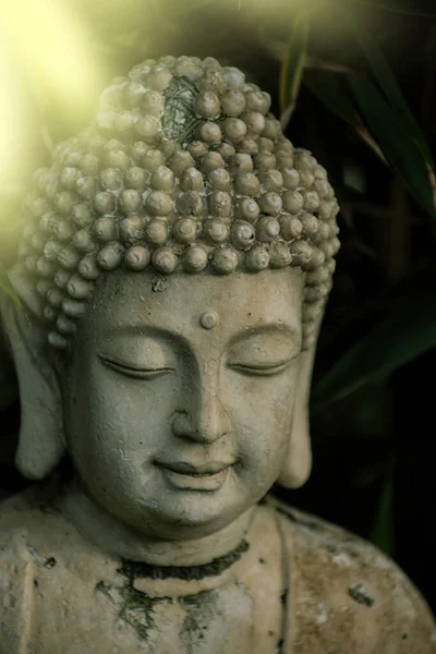 黒を背景にした仏像の肖像画 平和と知恵へのサイン — ストック写真