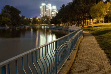 Odessa, Ukrayna. Gece park manzaralı. 