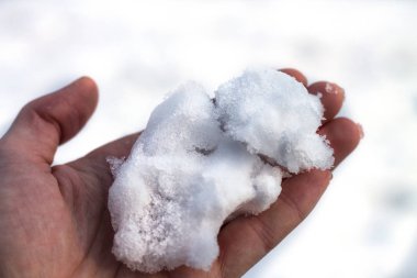 Adam elini kar tutuyor. Beyaz arka plan