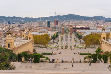 Barcelona view from Museu Nacional dArt de Catalunya, Montjuic mountain. Spain