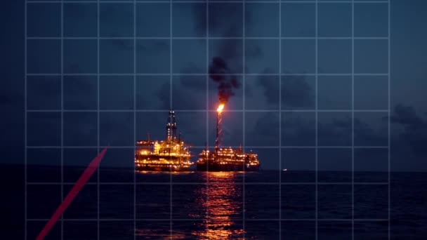 Concept of Oil price grows up. Increase oil animation. Oil rig and platform on background. — Stock Video