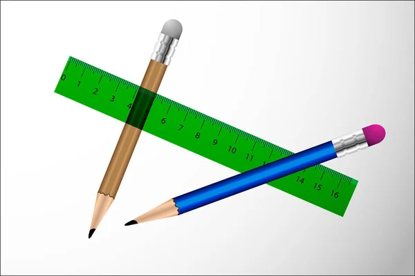 Bleistift, Bleistift und Lineal, — Stockvektor
