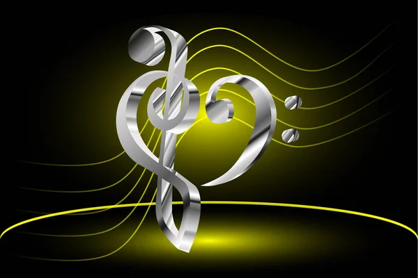 Μουσική σημείωση πεντάγραμμο και καρδιά βιολί και bass clef, — Διανυσματικό Αρχείο