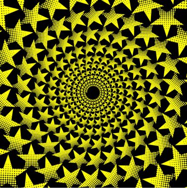 Siyah arka plan - vektör desen üzerine sarı beş köşeli yıldız,