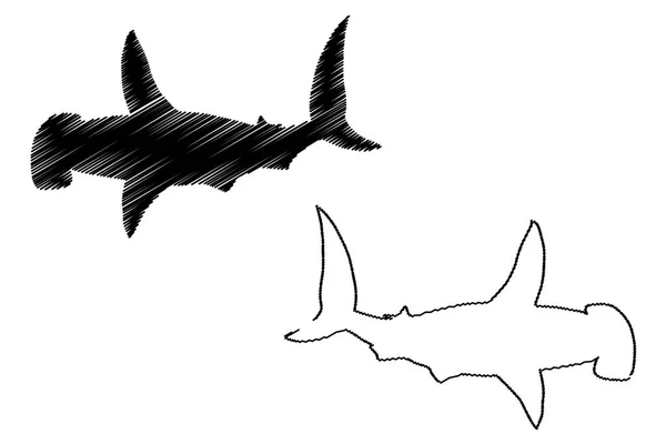 Haai hammerhead silhouet vector — Stockvector