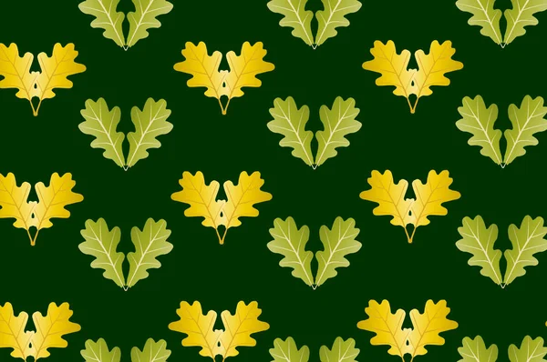 Hoja de roble sobre fondo verde — Vector de stock