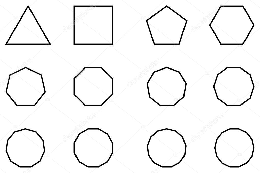 Geometric shapes set vector, Polygon - vector set - black on white background,