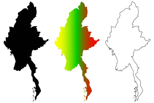 Myanmar mapa vetor —  Vetores de Stock