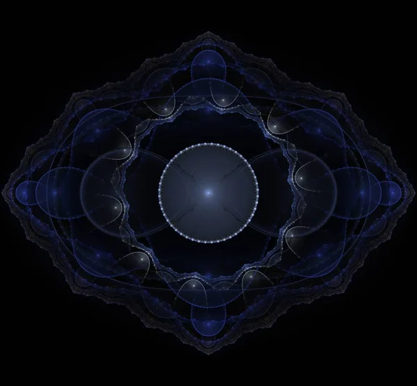 Mandala fractal bleu foncé sur fond noir — Photo