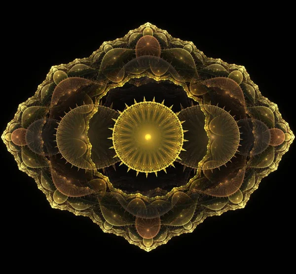 Złote Fraktal mandali na czarnym tle — Zdjęcie stockowe