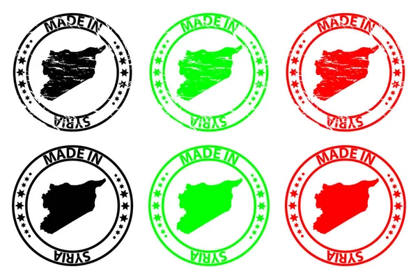 Fabriqué Syrie Tampon Caoutchouc Vecteur Motif Carte Syrie Noir Vert — Image vectorielle