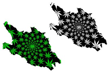 Hoa Binh Eyaleti (Vietnam Sosyalist Cumhuriyeti, Vietnam Alt Birimleri) haritası kenevir yaprağı yeşili ve siyah, Tinh Hoa Binh haritası marihuana (marihuana, Thc) yaprağından yapılmıştır.