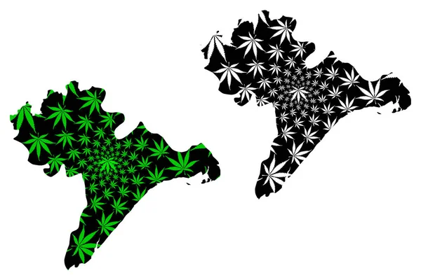 Nam Dinh tartomány (Vietnami Szocialista Köztársaság, Vietnam alkörzetei) térkép célja cannabis levél zöld és fekete, Tinh Nam Dinh térkép készült marihuana (marihuana, Thc) foliag — Stock Vector