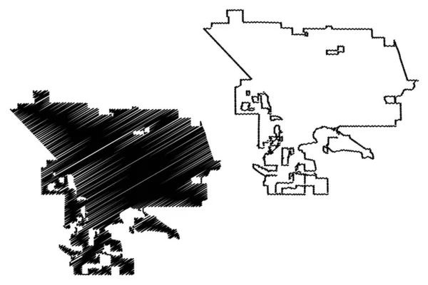Modesto City (cidades dos Estados Unidos, Estados Unidos da América, EUA cidade) mapa ilustração vetorial, esboço de rabiscos Cidade de Modesto mapa — Vetor de Stock