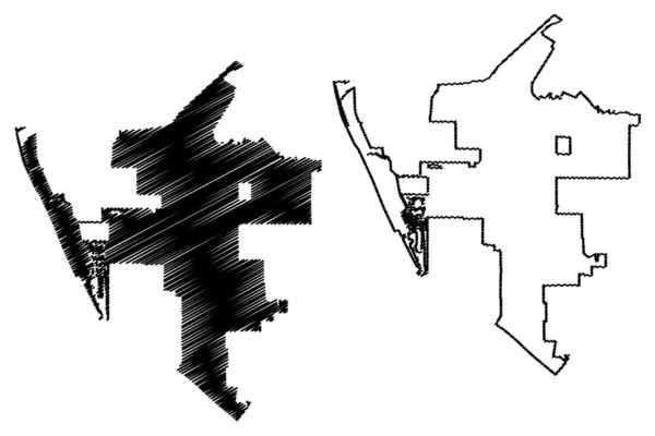 Oxnard City (США, Соединенные Штаты Америки, США) map vector illustration, scribble sketch Oxnard map — стоковый вектор