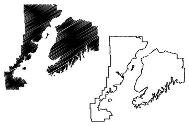 Kenai Yarımadası Borough, Alaska (Alaska 'daki Boroughs ve nüfus sayımı alanları, Amerika Birleşik Devletleri, Usa, ABD) harita çizimi, Kenai haritası