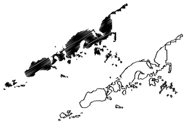 Aleutians East Borough, Alaska (Boroughs e áreas censitárias no Alasca, Estados Unidos da América, EUA, EUA, EUA) mapa ilustração vetorial, esboço de rabiscos Aleutian, Shumagin, Pavlof, mapa das Ilhas Sanak —  Vetores de Stock