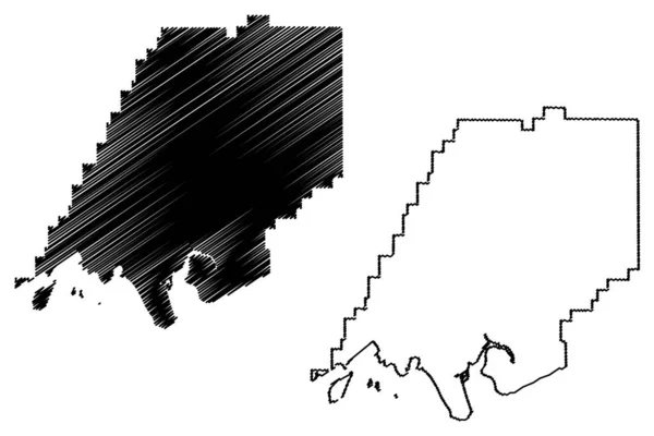 Région de recensement de Dillingham, Alaska (arrondissements et régions de recensement en Alaska, États-Unis d'Amérique, États-Unis d'Amérique, États-Unis d'Amérique) illustration vectorielle de la carte, croquis à griffes Carte de Dillingham — Image vectorielle