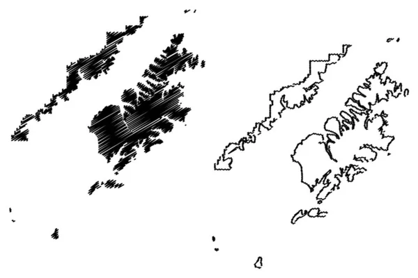 Kodiak Island Borough, Alaska (Boroughs and spsus areas in Alaska, United States of America, Usa, U.S., Us) ilustracja wektora mapy, szkic bazgrołów Kodiak Island map — Wektor stockowy
