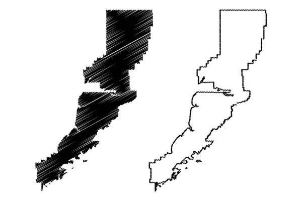 Lake and Peninsula Borough, Aljaška (Boroughs and sčítací oblasti na Aljašce, Spojené státy americké, USA, USA) mapa vektorové ilustrace, čmáranice — Stockový vektor