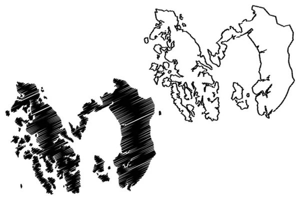 Prince of Wales Hyder Census Area, Alaska (Boroughs e áreas censitárias no Alasca, Estados Unidos da América, EUA, EUA) mapa ilustração vetorial, esboço de rabiscos Prince of Wales Outer Ketchikan map —  Vetores de Stock