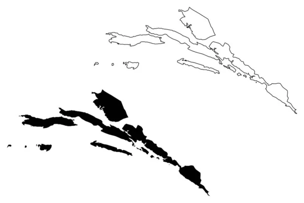 Dubrovnik-Neretva县（克罗地亚共和国，克罗地亚县）地图矢量图解，草写草图Dubrovnik Neretva（Korcula 、 Lastovo 、 Mljet 、 Sipan 、 Lopud和Kolocep岛）地图 — 图库矢量图片