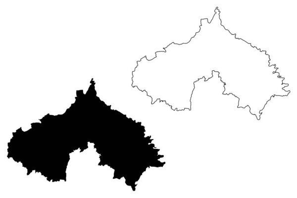 Векторная иллюстрация карты Копривницко-Крижевского уезда (уезды Хорватии, Республика Хорватия), каракульный эскиз карты Копривницы Крижевци
