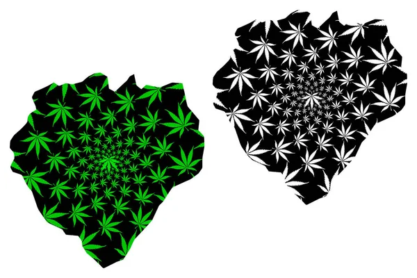 Peta Wilayah Addis Ababa (Republik Demokratik Federal Ethiopia, Tanduk Afrika) dirancang hijau daun ganja dan hitam, Addis Abeba Peta Daerah yang terbuat dari mariyuana (marihuana, THC) foliag - Stok Vektor