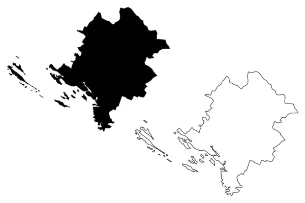 Sibenik-Knin县(克罗地亚共和国克罗地亚各州)地图矢量图解，草写Sibenik Knin (Kornati, Murter, Zirje, Zlarin, Zut岛)地图 — 图库矢量图片