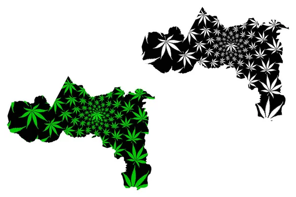 Tigray Region (República Democrática Federal da Etiópia, Chifre da África) mapa é projetado folha de cannabis verde e preto, mapa Tigray feito de maconha (maconha, THC) foliag — Vetor de Stock