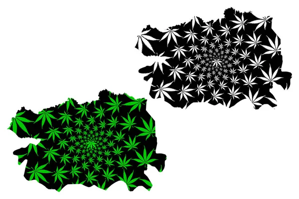 Bas-Uele Eyaleti (Demokratik Kongo Cumhuriyeti, Dr Kongo, Drc, Kongo-Kinshasa) haritası esrar yaprağı yeşil ve siyah, marihuana (marihuana, Thc) yaprağından yapılmış Bas Uele haritasıdır. — Stok Vektör