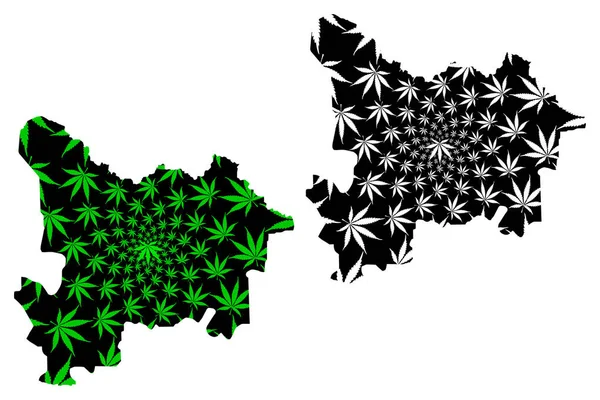 Haut-Uele Province (Democratic Republic of the Congo, DR Congo, DRC, Congo-Kinshasa) map is designed cannabis leaf green and black, Haut Uele map made of marijuana (marihuana, THC) foliag — Vector de stock