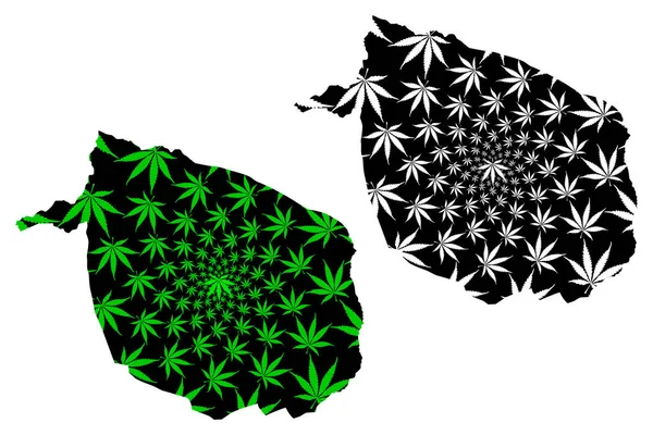 Província de Kwilu (República Democrática do Congo, RD Congo, RDC, Congo-Kinshasa) mapa é projetado folha de cannabis verde e preto, mapa de Kwilu feito de maconha (maconha, THC) foliag — Vetor de Stock