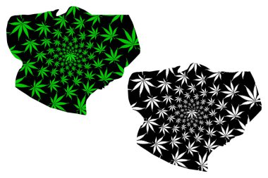 Kasai-Oriental Eyaleti (Demokratik Kongo Cumhuriyeti, Dr. Kongo, Drc, Kongo-Kinshasa) haritası kenevir yaprağı yeşil ve siyah olarak tasarlanmıştır, Kasai Oriental haritası marihuana (marihuana, Thc) yaprağından yapılmıştır.