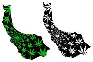 Gilan Eyaleti (İran, İran İslam Cumhuriyeti, İran) haritası kenevir yaprağı yeşil ve siyah, Guilan haritası marihuana (marihuana, Thc) yaprağından yapılmıştır.