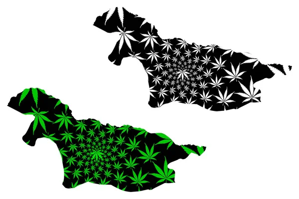 Nord-Ubangi Province (Λαϊκή Δημοκρατία του Κονγκό, Dr Congo, Drc, Congo-Kinshasa) χάρτης έχει σχεδιαστεί φύλλα κάνναβης πράσινο και μαύρο, Nord Ubangi χάρτη από μαριχουάνα (marihuana, Thc) foliag — Διανυσματικό Αρχείο