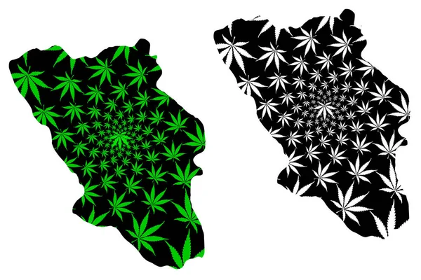 Chaharmahal and Bakhtiari Province (Islamiska republiken Iran, Persien) kartan är utformad cannabis blad grön och svart, Chahar Mahaal och Bakhtiari karta gjord av marijuana (marihuana, Thc) foliag — Stock vektor