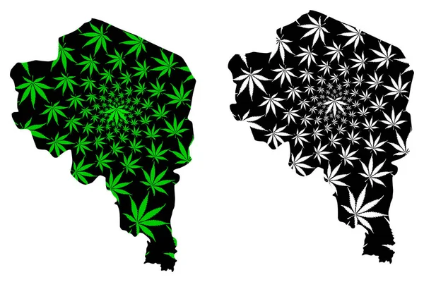Kerman İli (İran Eyaletleri, İran İslam Cumhuriyeti, İran) haritası kenevir yaprağı yeşil ve siyah, Kerman haritası marihuana (marihuana, Thc) yaprağından yapılmıştır. — Stok Vektör