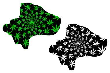 Qom Eyaleti (İran, İran İslam Cumhuriyeti, İran) haritası kenevir yaprağı yeşil ve siyah, marihuana (marihuana, Thc) yapraklarından yapılmış Qom haritasıdır.