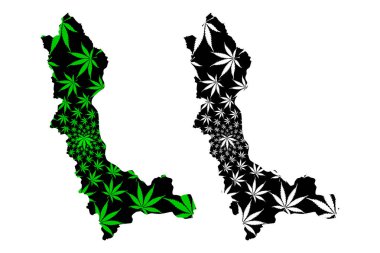 Batı Azerbaycan Eyaleti (İran, İslam Cumhuriyeti, İran) haritası kenevir yaprağı yeşil ve siyah, Batı Azerbaycan haritası marihuana (marihuana, Thc) yapraklarından yapılmıştır.
