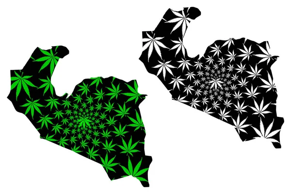 Південно-Хорасан мапа (провінції Іран, Ісламська Республіка Іран, Персія) розроблена з листя коноплі зелений і чорний, Південно-Хорасан мапа зроблена з марихуани (марихуана, Тк) foliag — стоковий вектор
