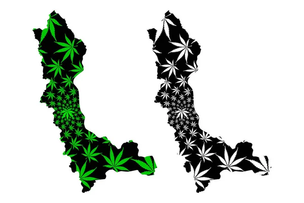 Batı Azerbaycan Eyaleti (İran, İslam Cumhuriyeti, İran) haritası kenevir yaprağı yeşil ve siyah, Batı Azerbaycan haritası marihuana (marihuana, Thc) yapraklarından yapılmıştır. — Stok Vektör