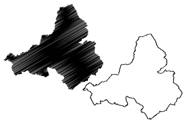 Região de Trencin (Regiões da Eslováquia, República Eslovaca) mapa ilustração vetorial, esboço de rabiscos Mapa de Trencin — Vetor de Stock