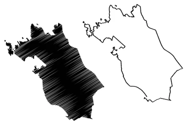 중앙 오스트로 보티 니아 지역 ( 핀란드 공화국 ) 의 지도 벡터 삽화,스 레블 스케치 중심 오스트로 보티 니아 지도 — 스톡 벡터