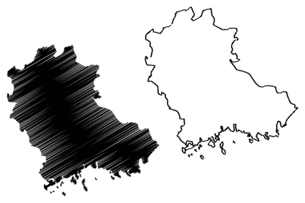 Kymenlaakso Περιφέρεια (Δημοκρατία της Φινλανδίας) χάρτη διανυσματική απεικόνιση, scribble σκίτσο Kymenlaakso χάρτη — Διανυσματικό Αρχείο