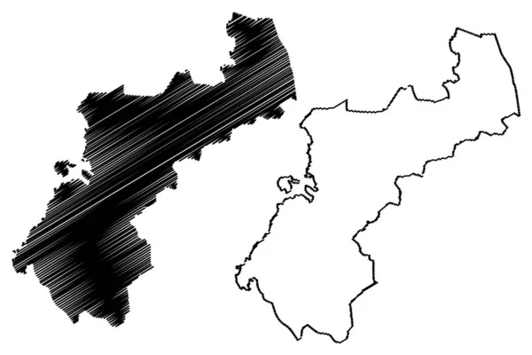 Regione dell'Ostrobothnia settentrionale (Repubblica di Finlandia) mappa vettoriale illustrazione, schizzo scarabocchiare mappa dell'Ostrobothnia settentrionale — Vettoriale Stock